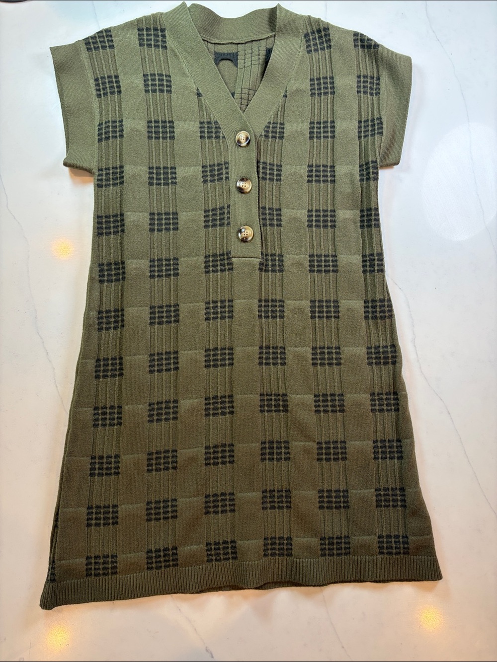 Olive Green Knit Button-Front Dress